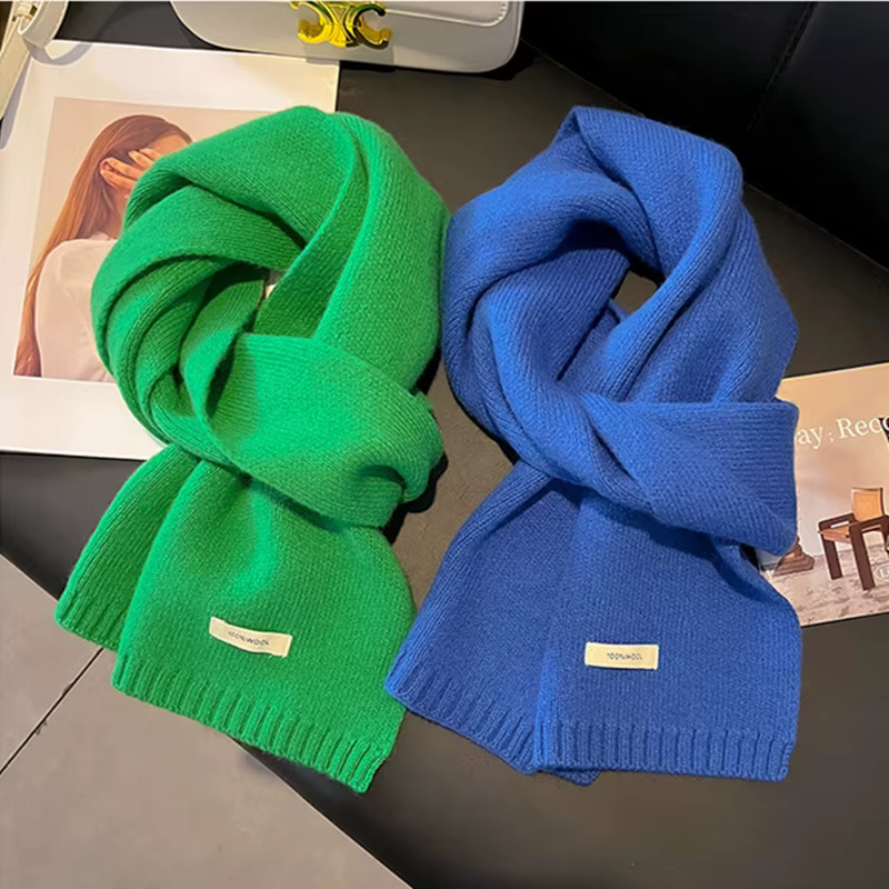 Écharpe tricotée 100% laine pour femme, écharpe chaude d'hiver, couleur unie brillante, châle épais,