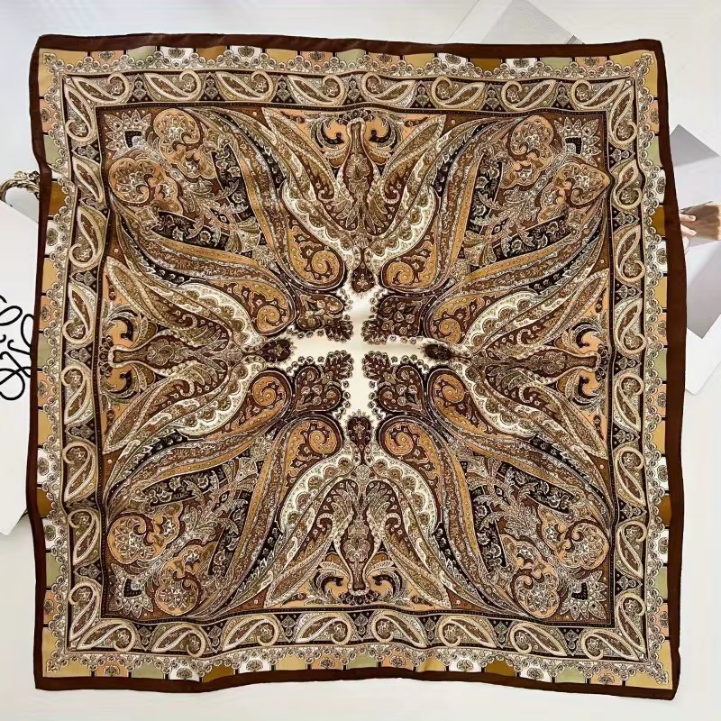 Nouveau Paisley pied-de-poule imprimé carré écharpe couleur café mince lisse cou écharpe Style Vinta