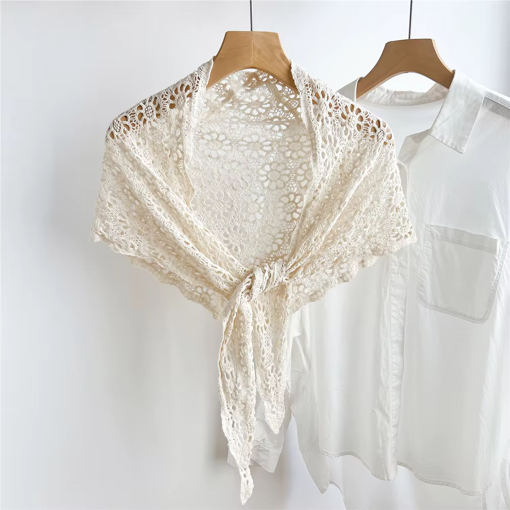Écharpe triangulaire tricotée rétro pour femme, foulard ajouré en dentelle, châle, cape, écharpe de 