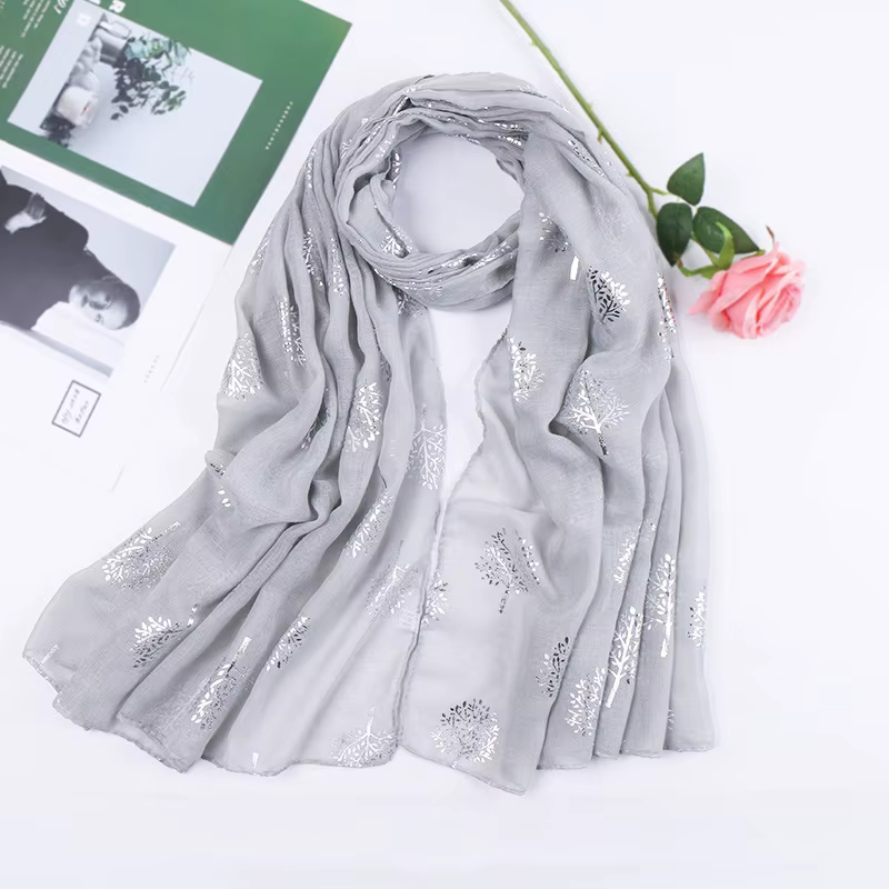 Été nouveau coton écharpe pour femmes filles étudiants argent arbre lin foulards doux tricot Viscose