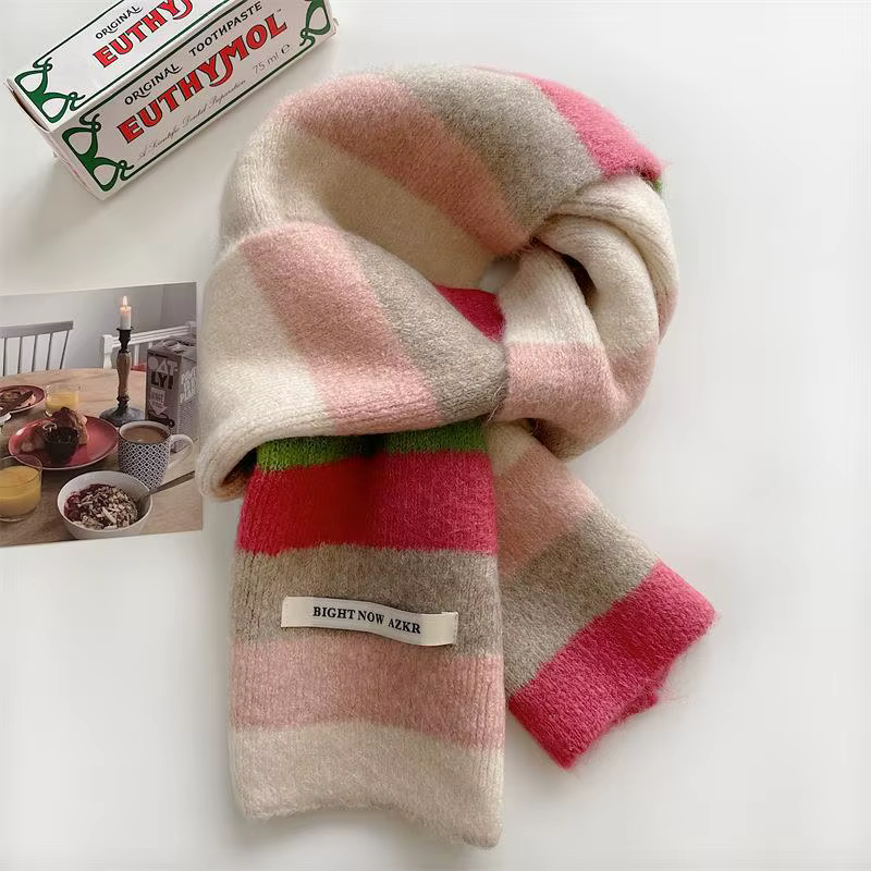 Écharpe Mohair à rayures arc-en-ciel pour hommes et femmes en hiver, écharpe courte en laine à rayur