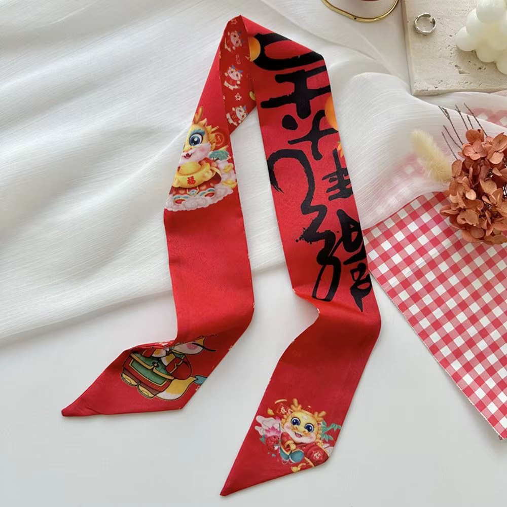 Motif Dragon nouvel an foulard en soie rouge foulards du nouvel an imprimé longue écharpe Collocatio