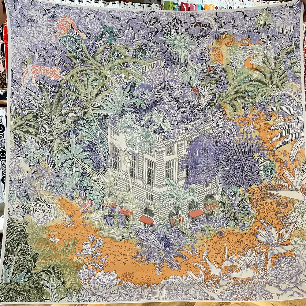 POBING foulard en cachemire de soie femmes châles roulés à la main imprimé forêt foulards carrés env