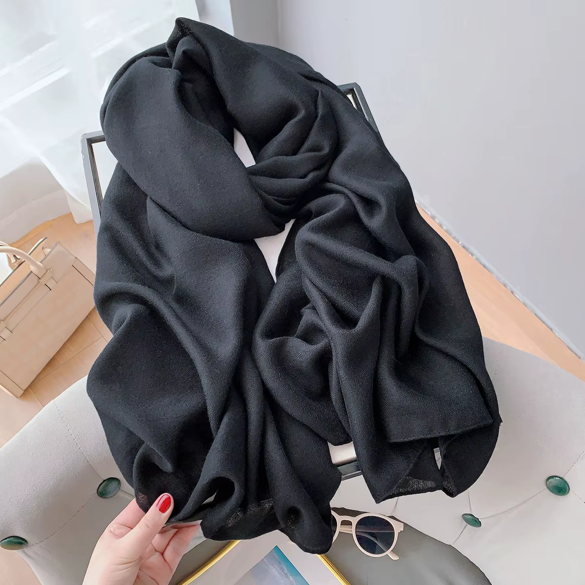 Écharpe en coton monochromatique pour femme, pashmina en lin, hijab chaud, châles à pampilles, envel