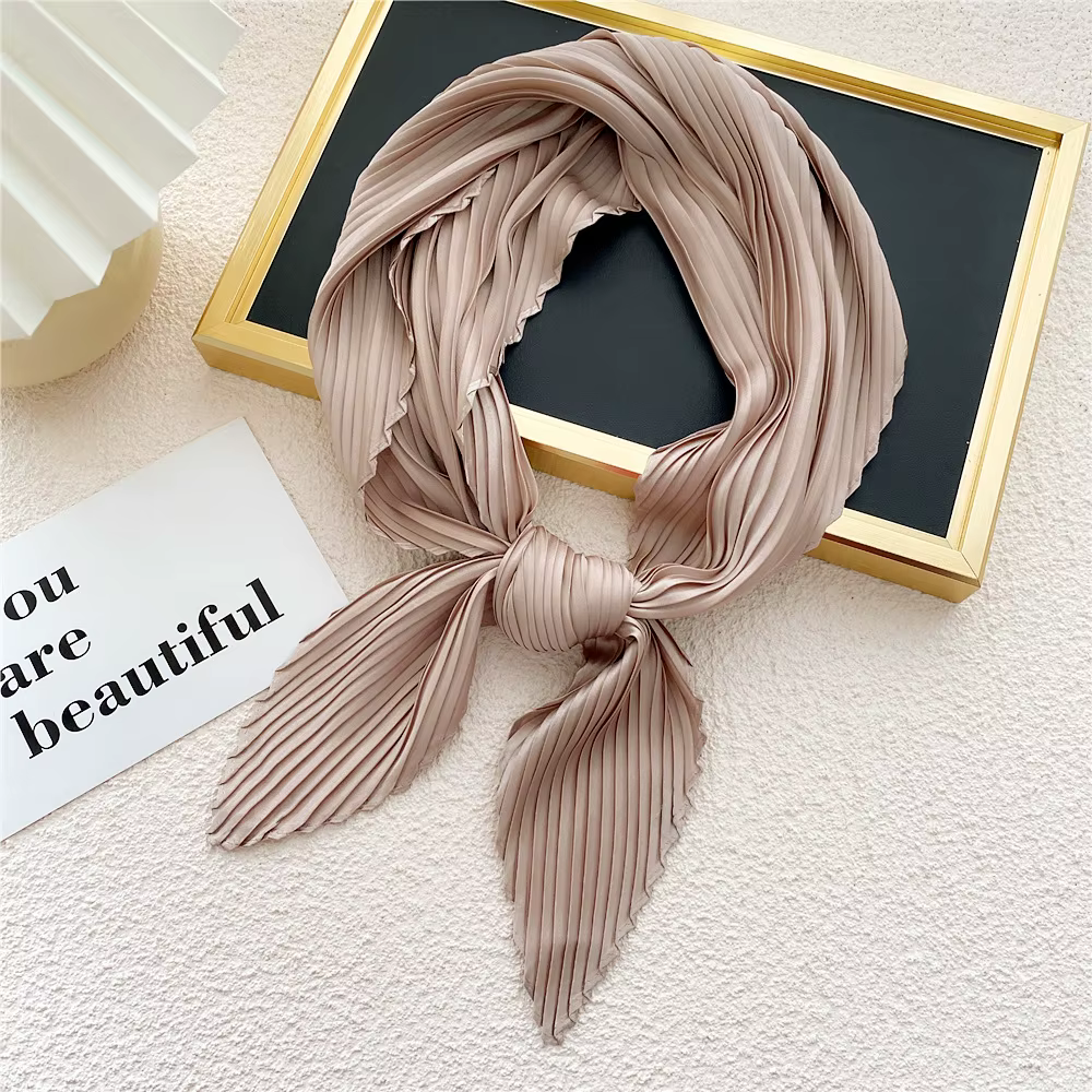 Femmes Foulard carré maigre ruban tête cou petit plissé cheveux cravate bande Foulard Satin Foulard