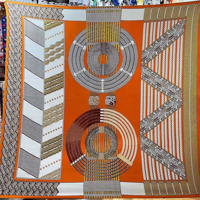 135CM foulard en cachemire de soie femmes châles roulés à la main rayures géométriques foulards carr