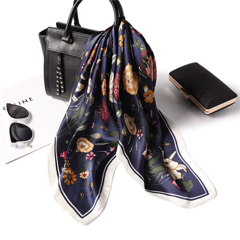 Foulards de luxe imprimés pour femmes, foulard en soie, décorations florales, petites cravates, band