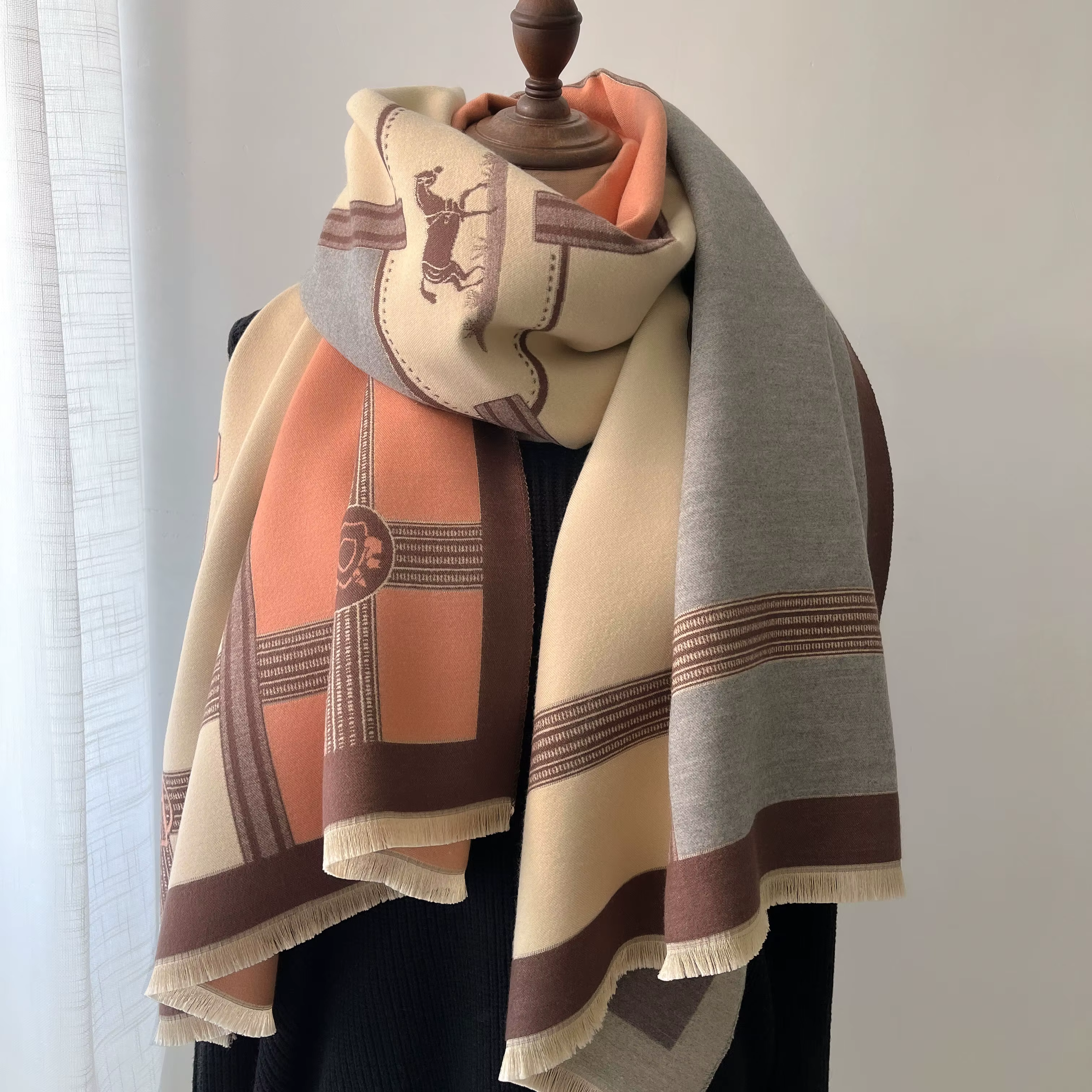 Écharpe en cachemire d'hiver pour femmes, imprimé de luxe, châle enveloppant, couverture épaisse et 