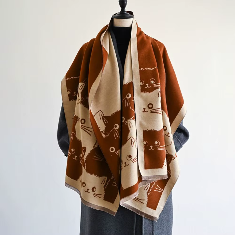 Écharpe en Imitation cachemire chat mignon, épaisse et chaude, Pashmina résistant au froid, motif Ja
