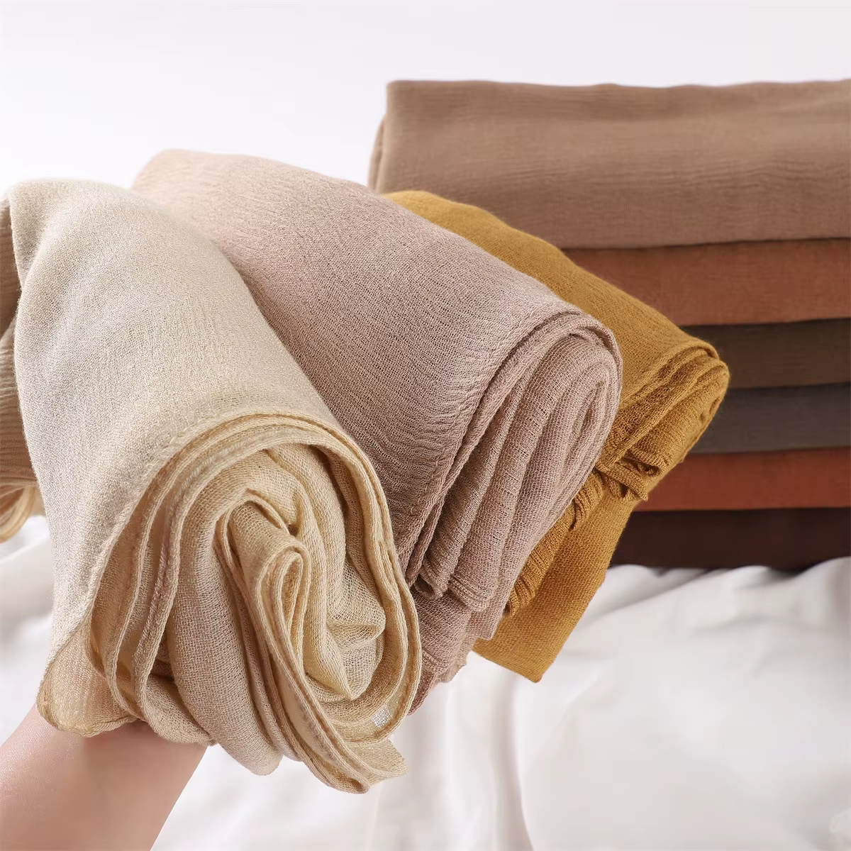 Écharpe Hijab à plis en rayonne de coton uni pour femme, grande taille, monochromatique, dame, envel