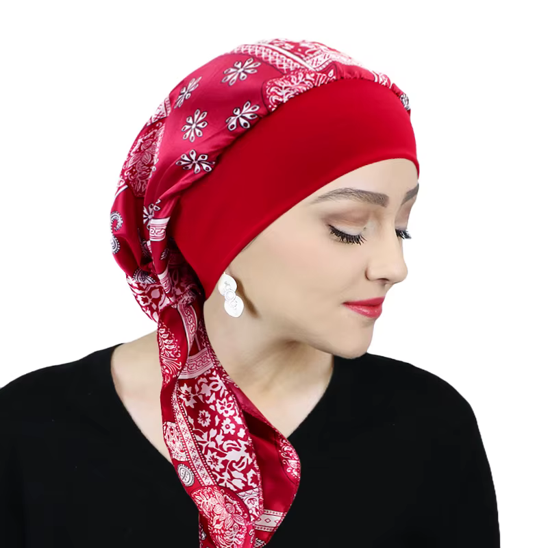 Foulard de sauna pré-cravate imprimé pour femme musulmane, turban féminin élastique, chapeau de chim