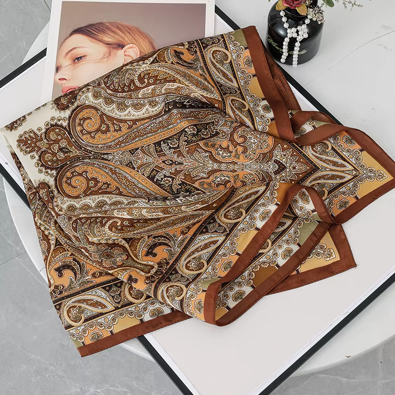 Foulard carré semblable à de soie pour femmes, 70cm, en Satin, imprimé fleur de cajou, petit foulard