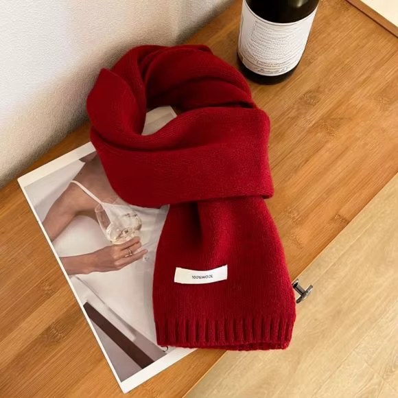 Écharpe rouge tricotée pour femmes et hommes, Simple, classique, couleur unie, pour Couple, nouveau 
