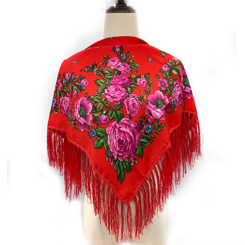 Écharpe carrée russe femmes luxe imprimé fleuri frangé Bandana foulards paréo dame bandeau foulards 