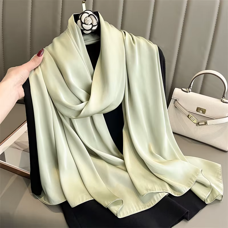 90*180 cm mode luxe couleur unie foulard en soie femmes doux lisse foulards tête enveloppement Hijab