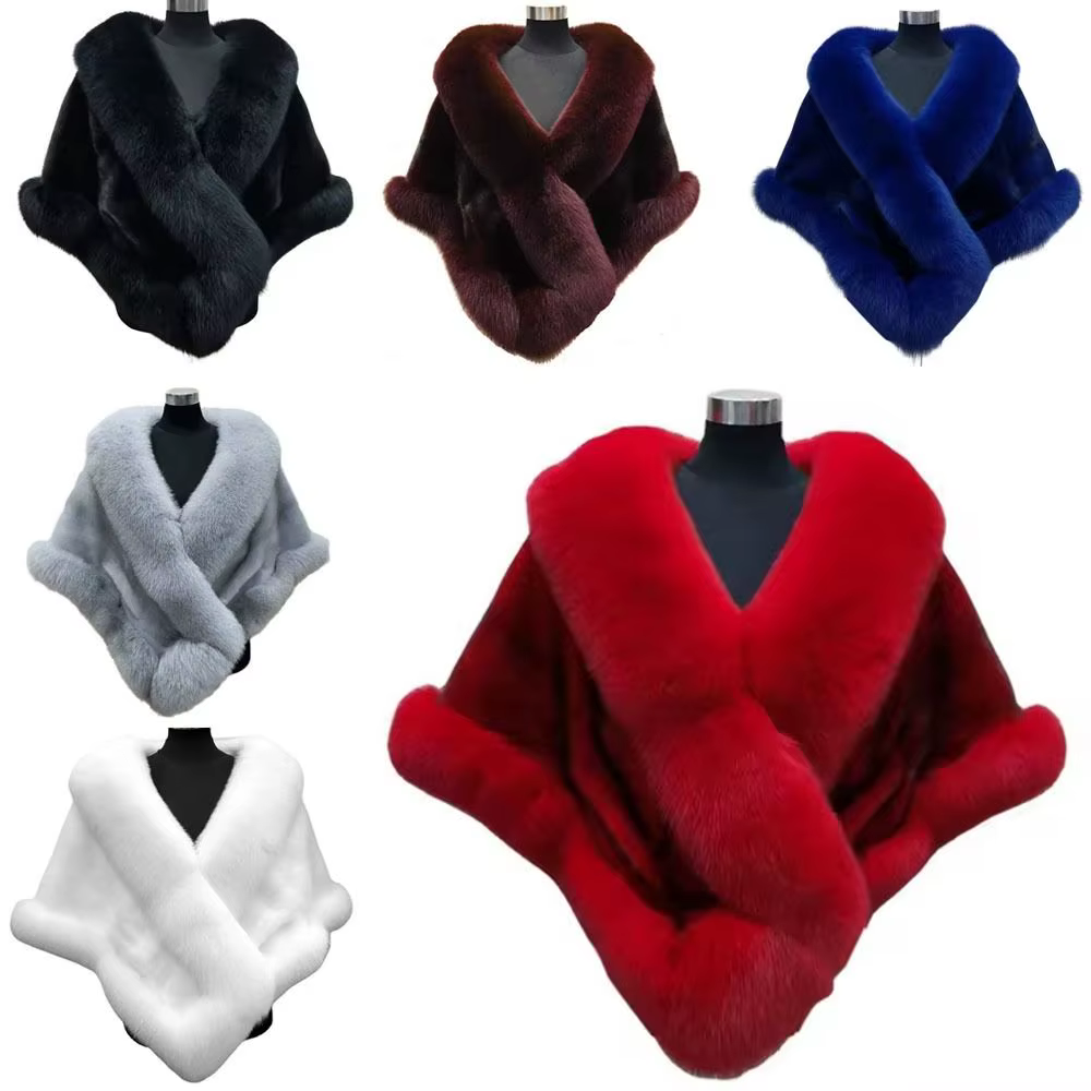 Mode hiver chaud châle épaissir mariée Cardigan Cape manteau fausse fourrure col châle nouvelle écha