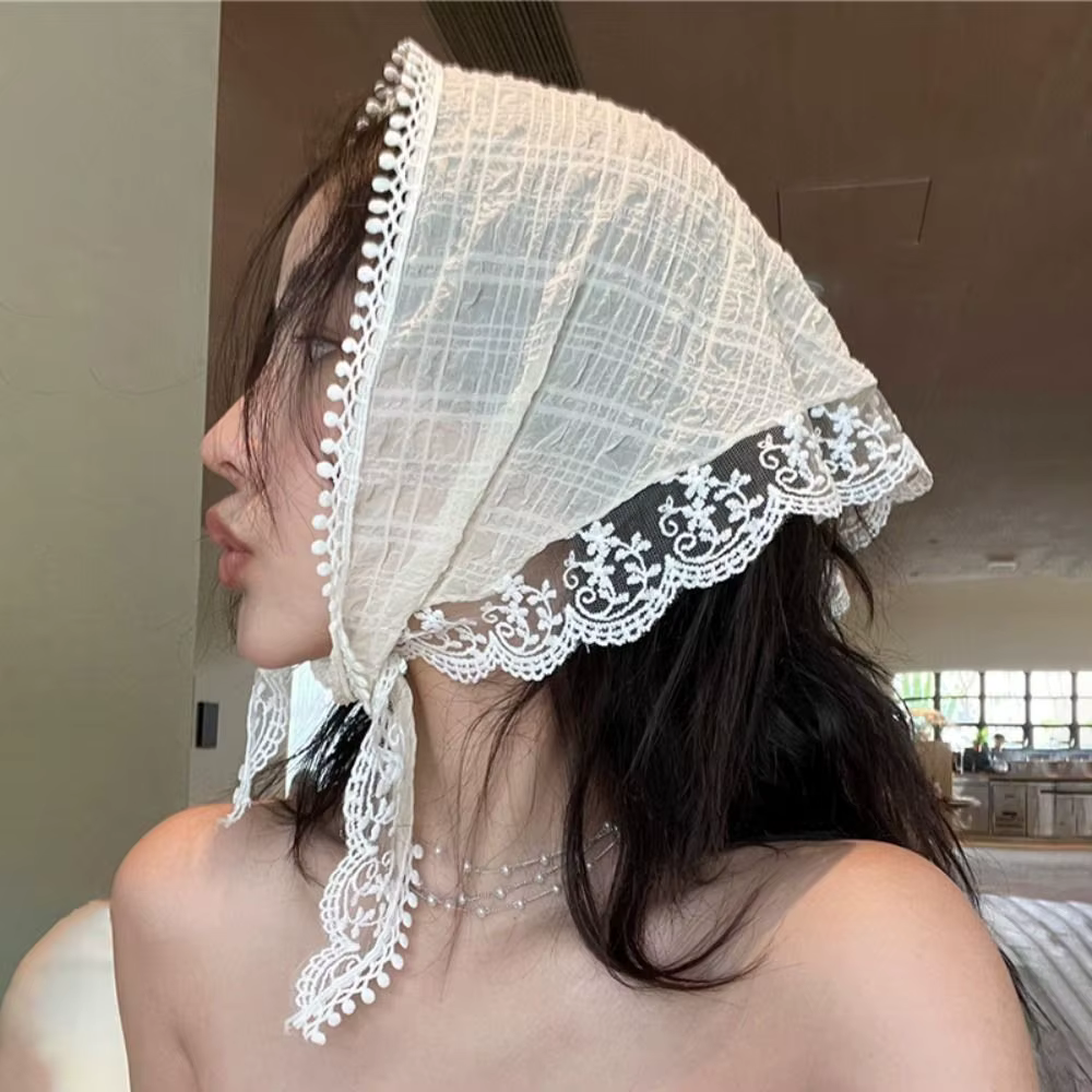 Foulard de plage en dentelle douce, style français, triangulaire, accessoires pour cheveux, bandeau