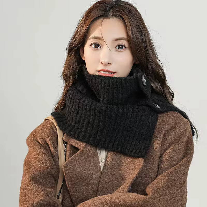 Tricot laine col écharpe femmes dame couleur unie boutons col haut couvre châle coréen fille en plei