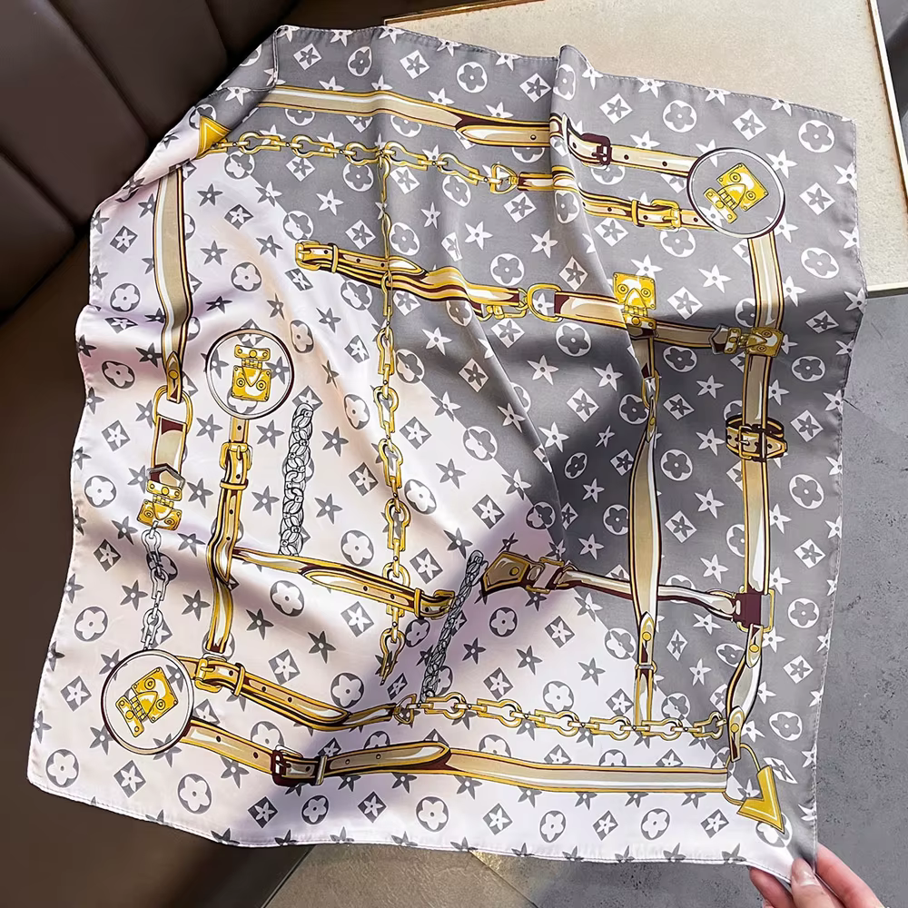 Nouvelle Écharpe Carrée Imprimée de Luxe pour Femme 90x90cm, Foulard en Soie, Châle, Bandeau, Design