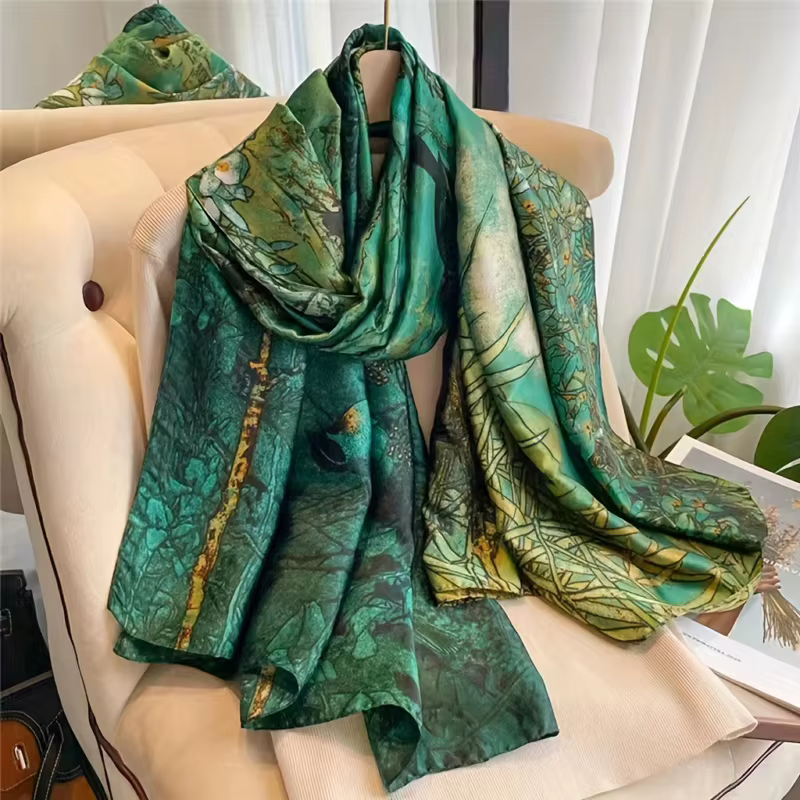 Grand foulard en Satin de soie pour femmes, 180x90cm, imprimé à la mode, Styles de printemps et d'ét