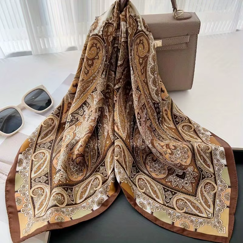 Nouveau Paisley pied-de-poule imprimé carré écharpe couleur café mince lisse cou écharpe Style Vinta