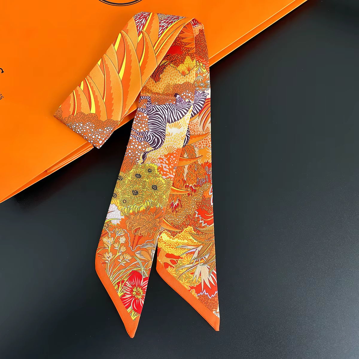 Foulard en soie de luxe pour femmes, Design de marque zèbre à fleurs, bandeau pour cheveux, à la mod