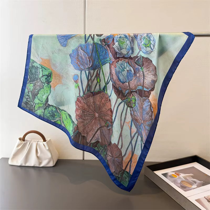 Écharpe carrée tendance pour femme, foulards imprimés en soie imitation, bandanas, hijab de luxe, fo
