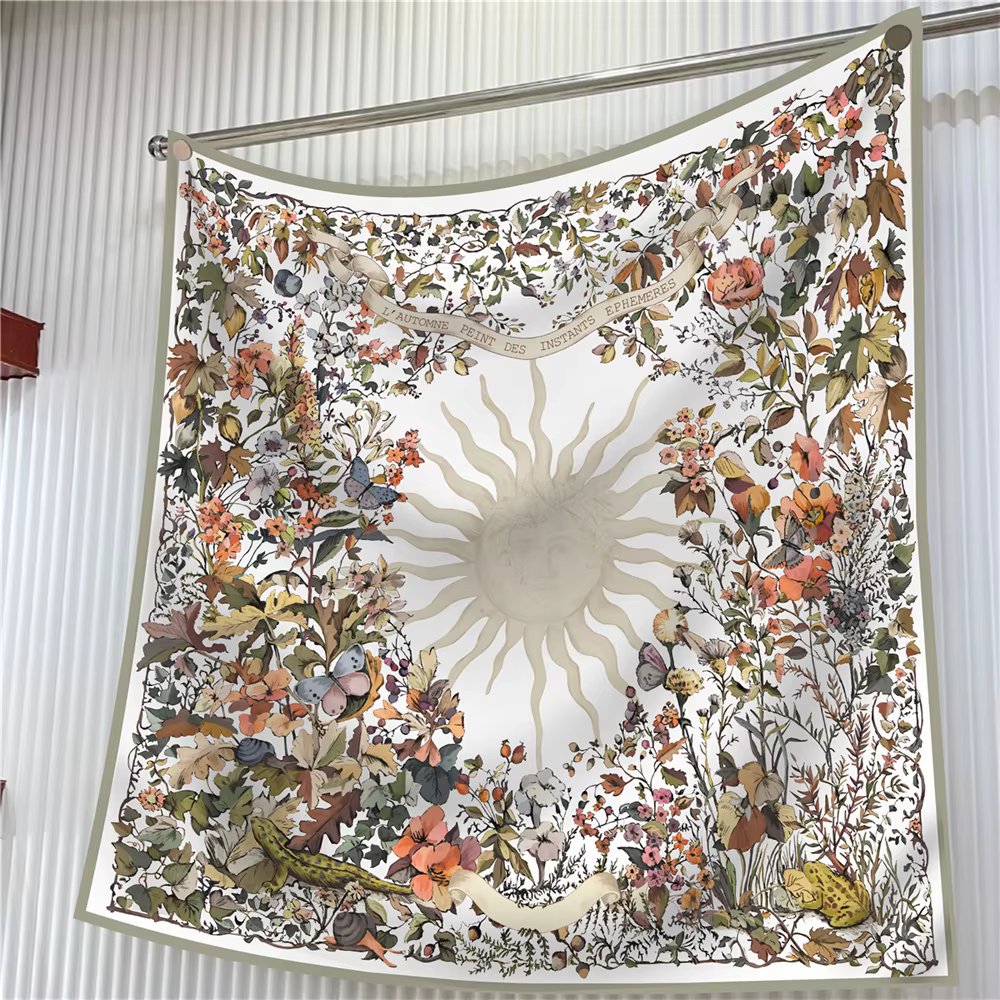 Foulard carré de marque 90 cm pour femme, en soie à motifs floraux, châle, hijab, bandana de luxe, f