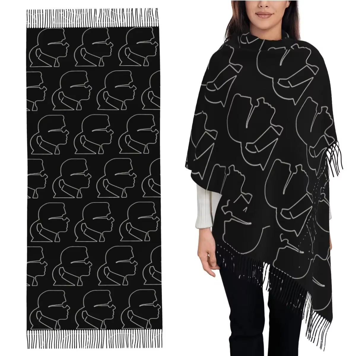 Karl Who écharpe gland foulards pour femmes doux chaud châles et enveloppes longue automne hiver châ