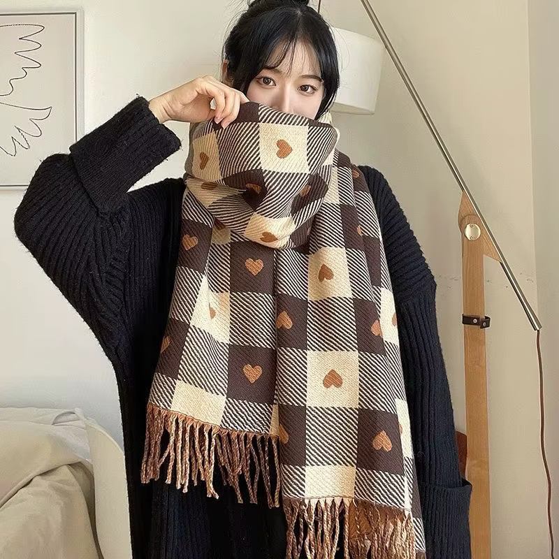 Nouvelle écharpe à carreaux tissée pour femmes en automne et en hiver, écharpe châle chaude polyvale