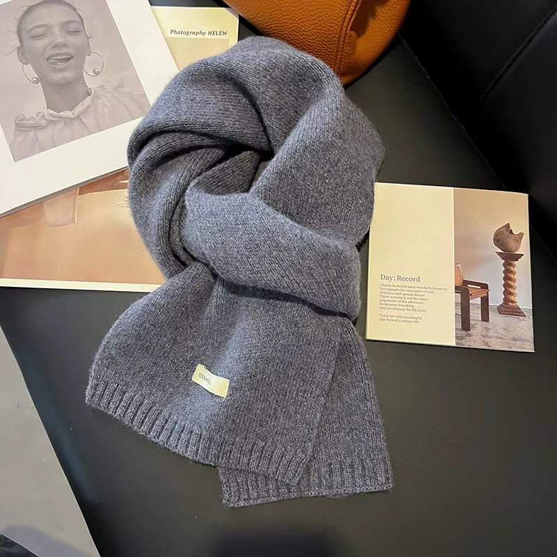 Écharpe tricotée 100% laine pour femme, écharpe chaude d'hiver, couleur unie brillante, châle épais,