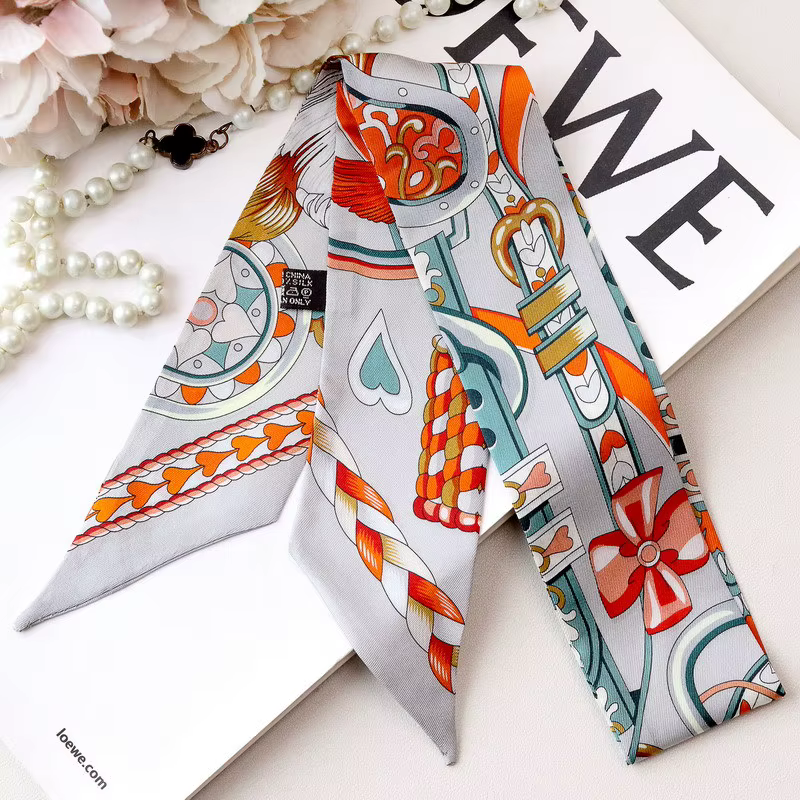 Foulard en soie twill 100% de luxe pour femme, bandeau fin, ruban pour poignée de sac, cravate en so