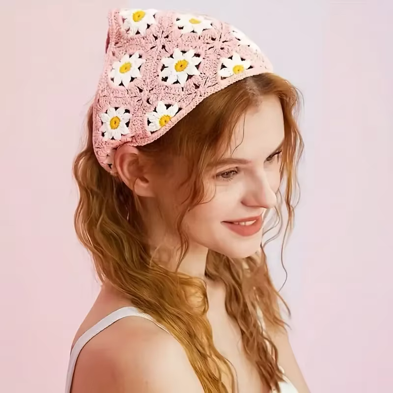 Bandeau écharpe Triangle tricoté élégant pour femmes, mode fille fraise, motif polyvalent, accessoir