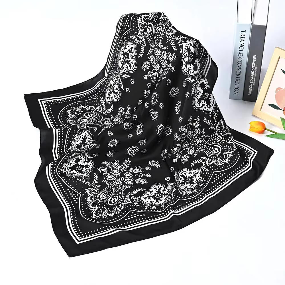 Femmes écharpe 70 cm noir Hip Hop Bandana foulard Paisley imprimé Hijab chapeaux poignet bandeau car