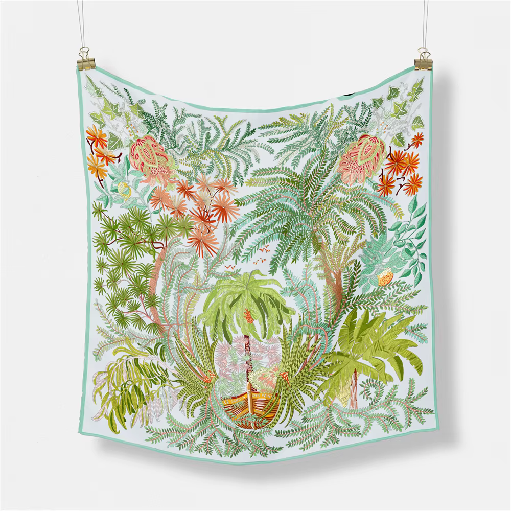 Injplanchers f-Foulard Carré Imprimé d'Arbres Verts pour Femme, Bandana, Petit Hijab, Bande de Sauna