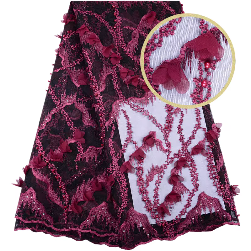 Tissu africain en dentelle et Tulle en maille, 5 Yards, de haute qualité, pour mariée nigériane, mar