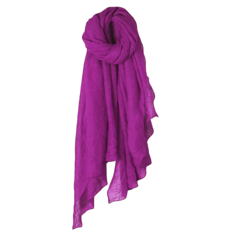 Longue Écharpe Solide en Coton et Lin pour Femme, Hijab Élégant et observateur, Grand Châle Vintage