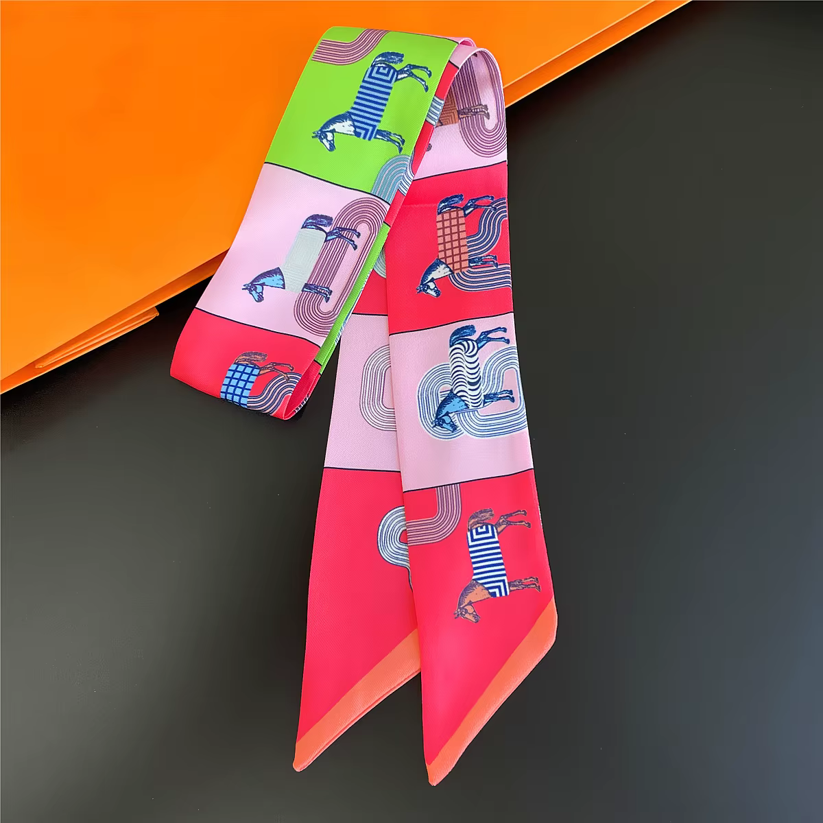 Marque Design treillis cheval écharpe femmes luxe Foulard en soie mode cheveux bandeau Foulard maigr