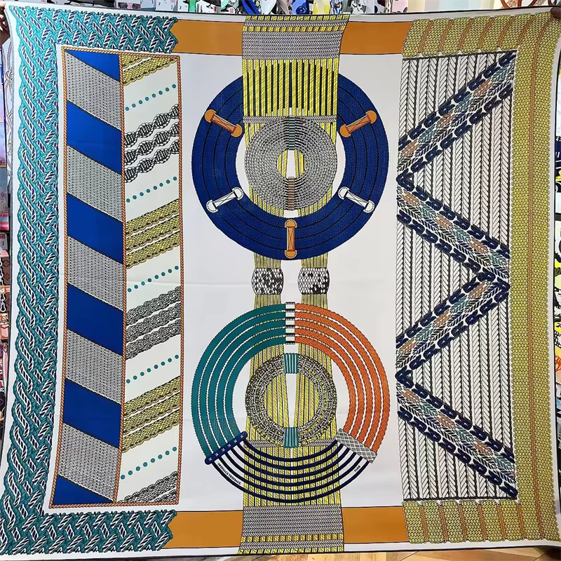 135CM foulard en cachemire de soie femmes châles roulés à la main rayures géométriques foulards carr