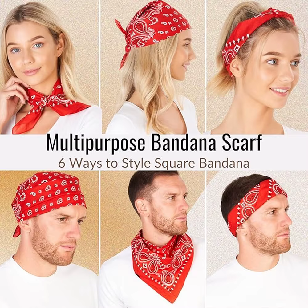 Hip Hop Cowboy Paisley écharpe grand bandana tête écharpe carrée hommes femmes 55x55 cm noir rouge b