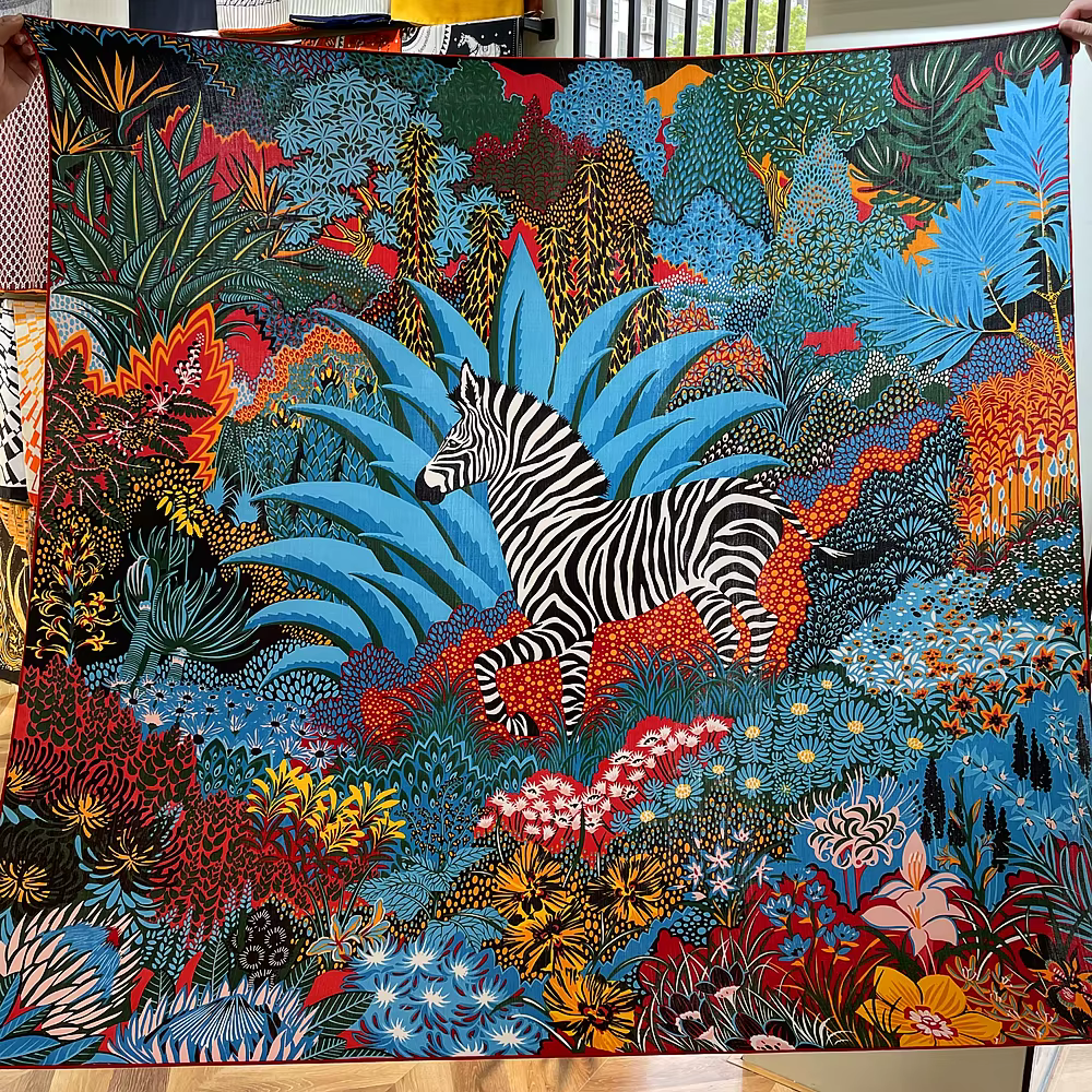 Foulard en cachemire de soie pour femmes, châle roulé à la main, imprimé zèbre forêt, carré, envelop