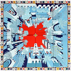 Nouvelle écharpe de style rétro 90 * 90 en twill de soie avec procédé de peinture par pulvérisation