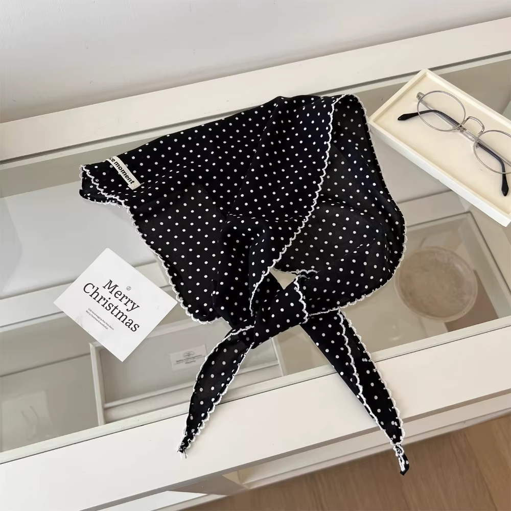 Foulard doux à pois bandeau Turban coréen frais petite écharpe rayé mince triangulaire bandeau de ch
