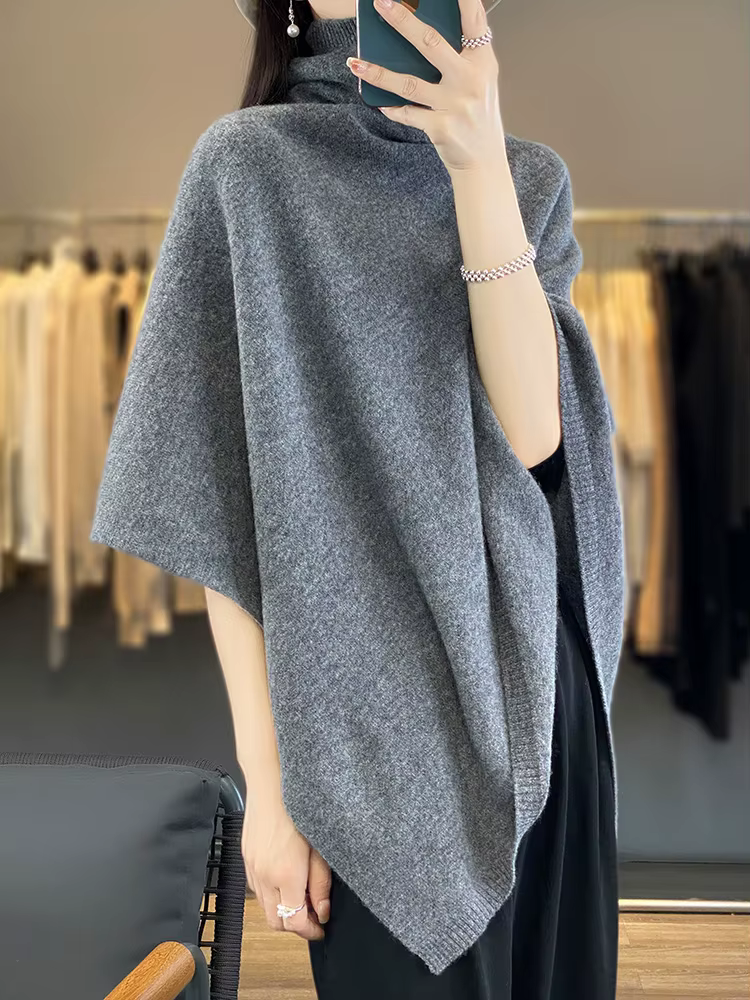 Châle en laine mérinos 100% pour femme, pull à col roulé, doux et chaud, tricoté, style coréen, vête
