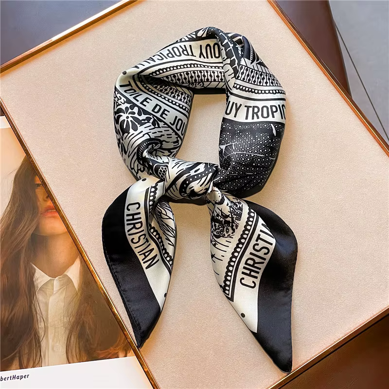 Foulard en Satin doux pour femmes, foulard carré imprimé à la mode, accessoires professionnels de 70