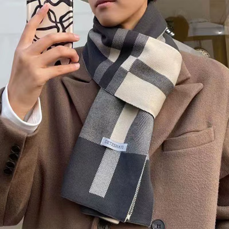 Écharpe d'hiver pour homme, chaude et décontractée, de marque, en tricot, patchwork, laine et cachem