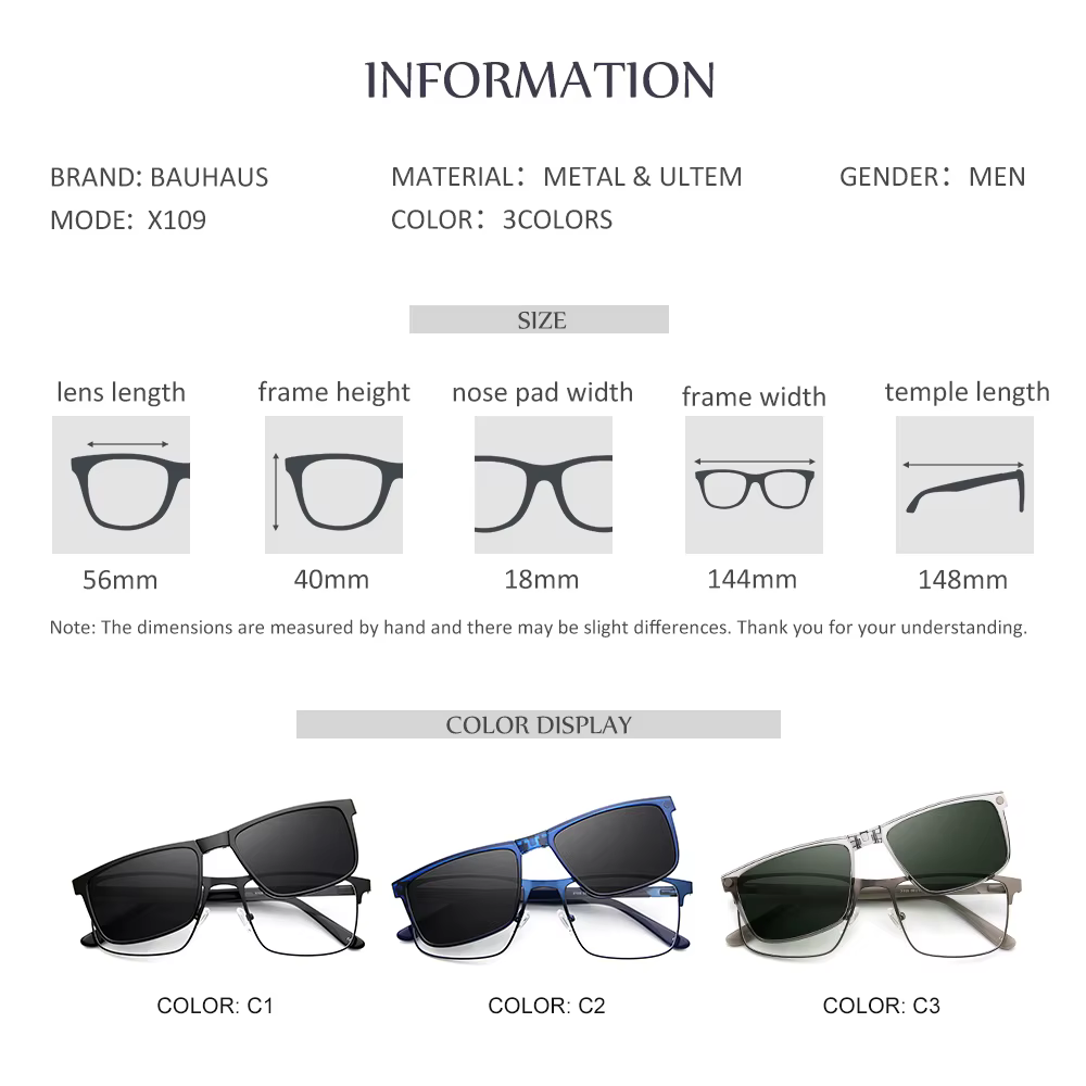 X109 1 en 1 Lunettes à clip polarisées magnétiques, monture de lunettes optiques pour hommes, lunett