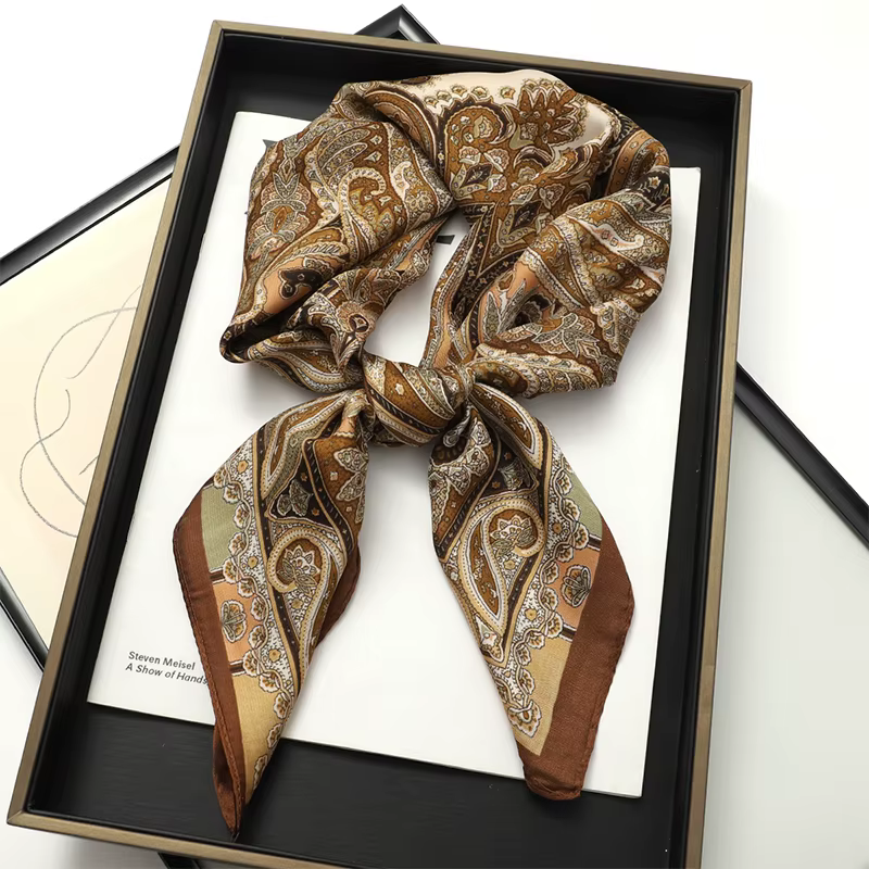 Foulard carré imprimé de style bohème pour femmes, châles en satin, écharpes rondes de la présidence