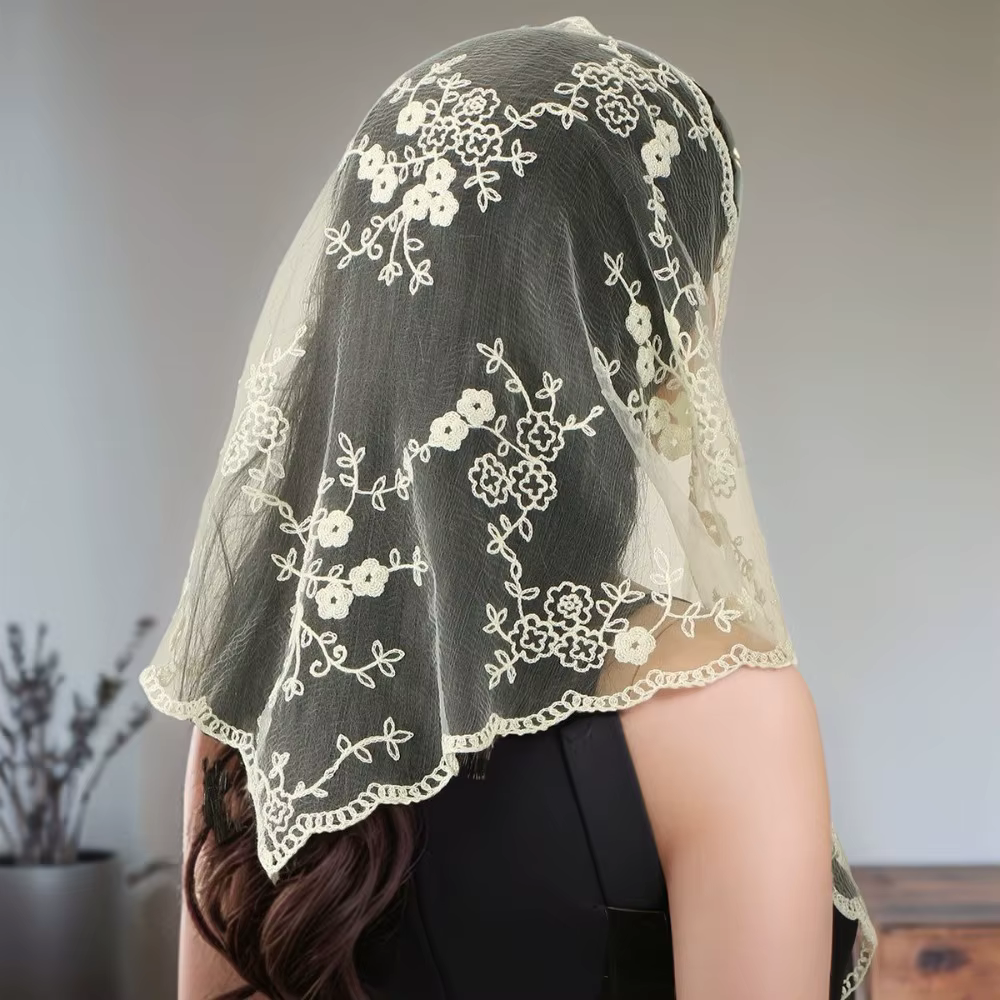 Nouveau Écharpe en dentelle ajourée broderie couleur unie Foulard Bandana Vintage mince écharpe tria
