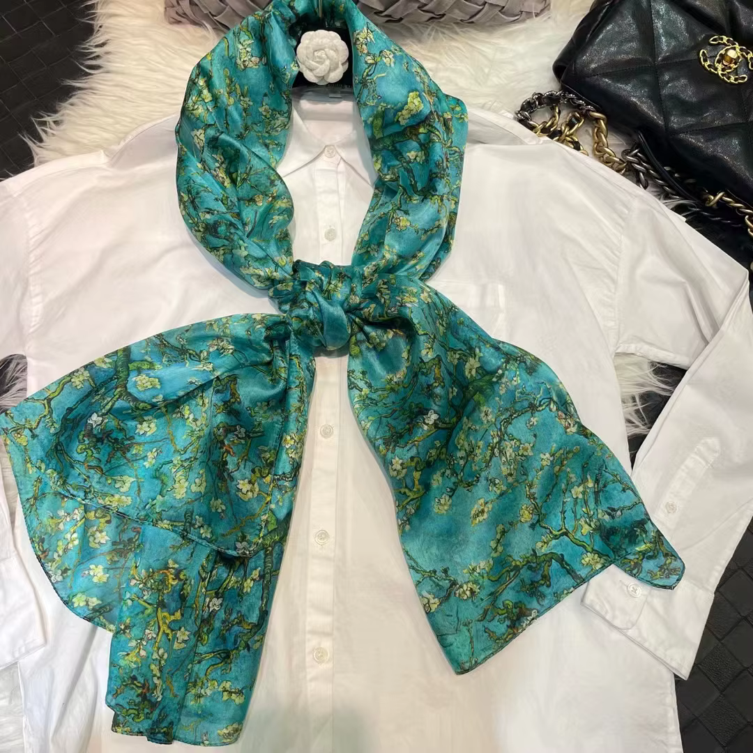 100% foulard en soie de mûrier châle marque prune Bossom Design bleu vert été plage châles en soie é